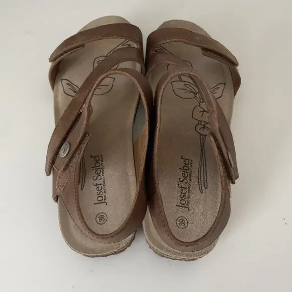 Josef Seibel Tan Tonga Leather Sandals Size 39 Very Excellent Condition - Picture 6 of 8